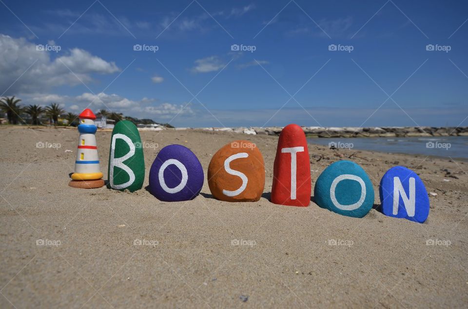 Boston and lighthouse miniature, souvenir on stones