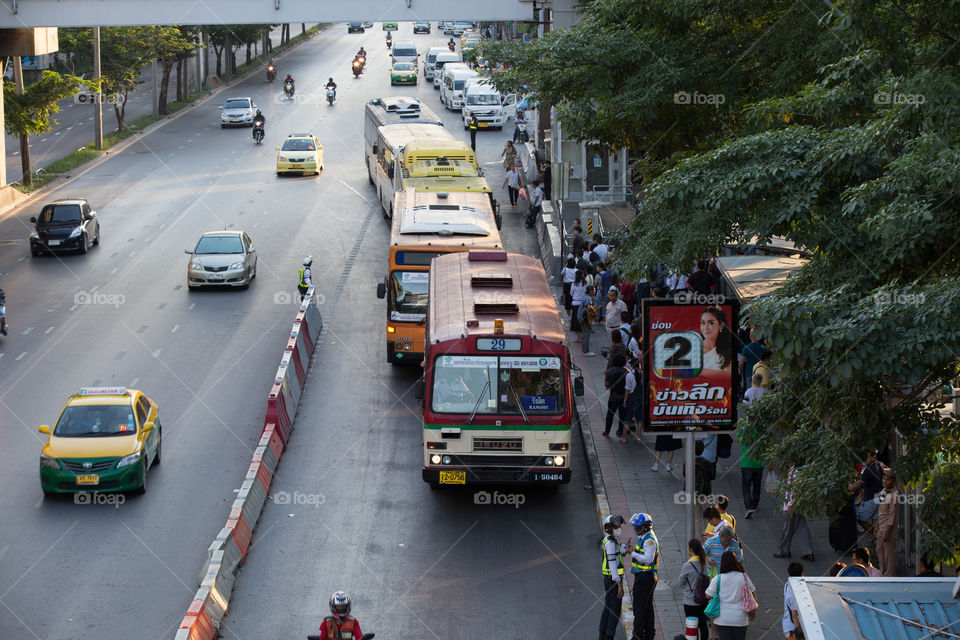 Public bus station in Bangkok Thailand 