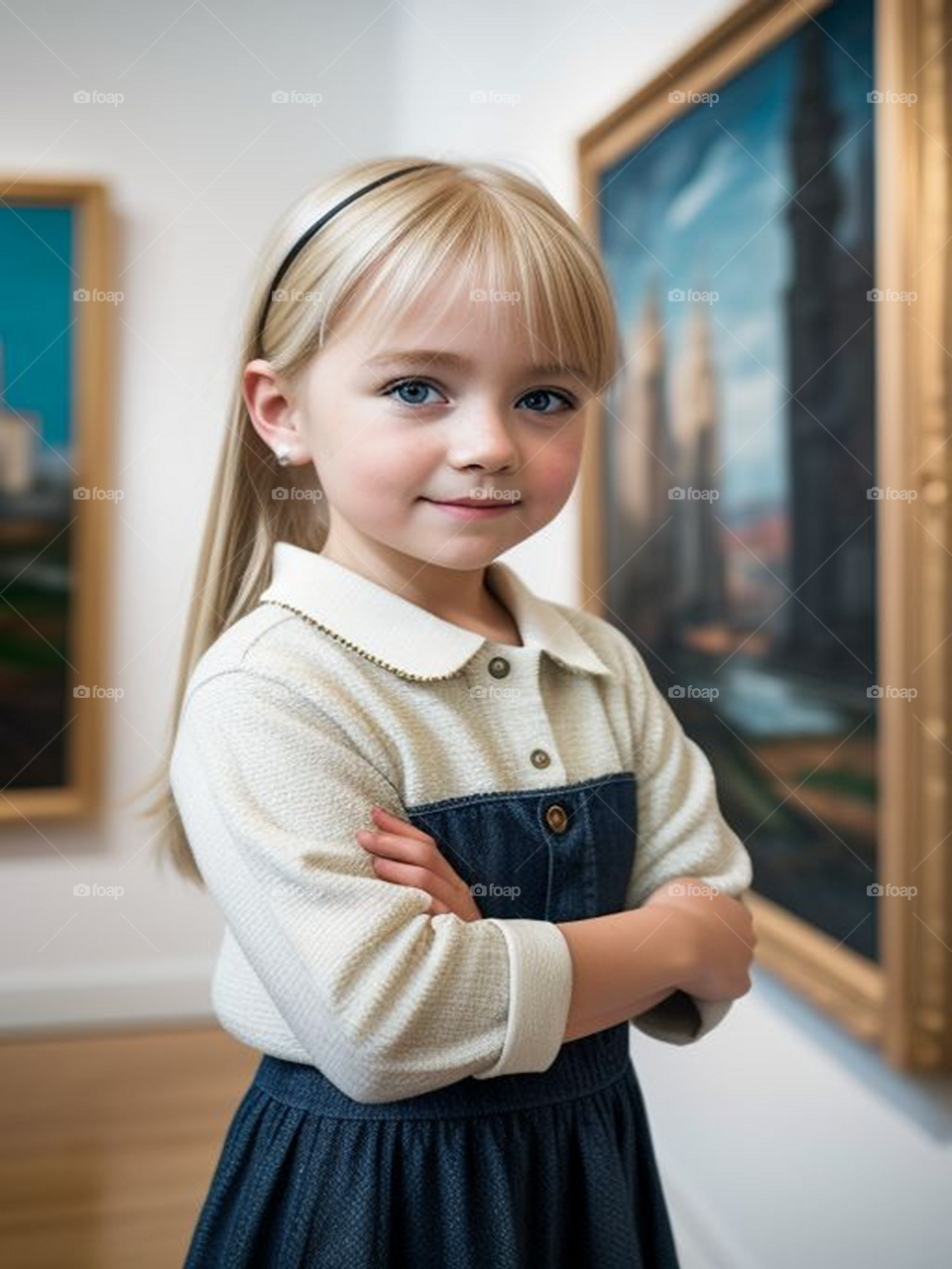 Beautiful blonde girl in an art gallery