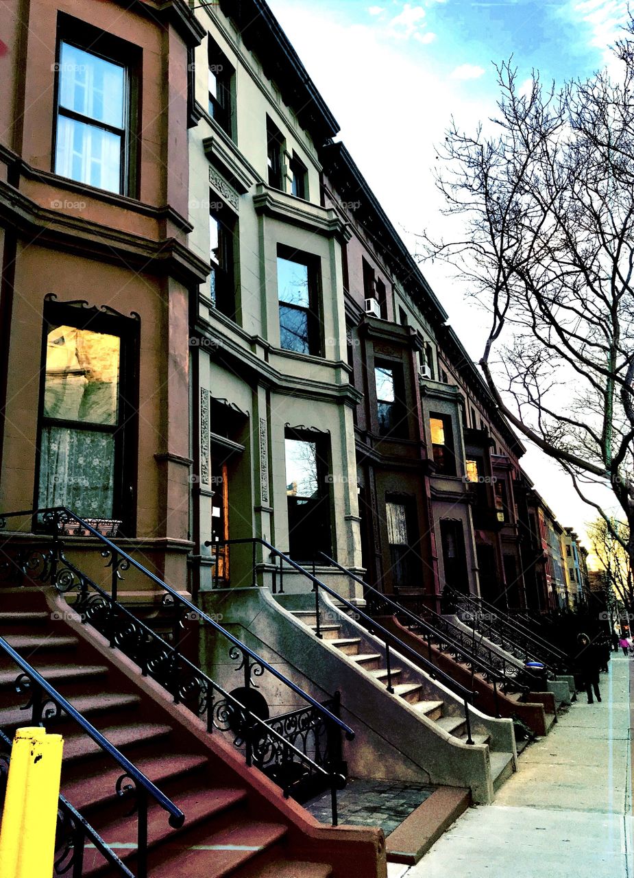 Brown stone town houses in Park Slope, Brooklyn New York 