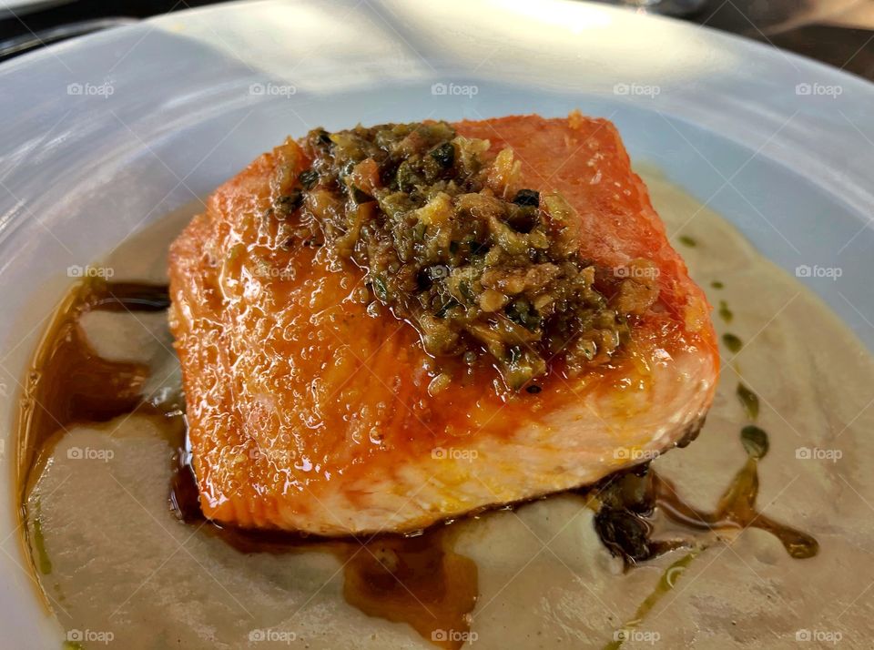 Salmon Filet In Leek Coulis