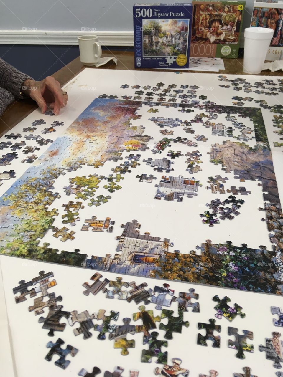 Working hard on a puzzle 