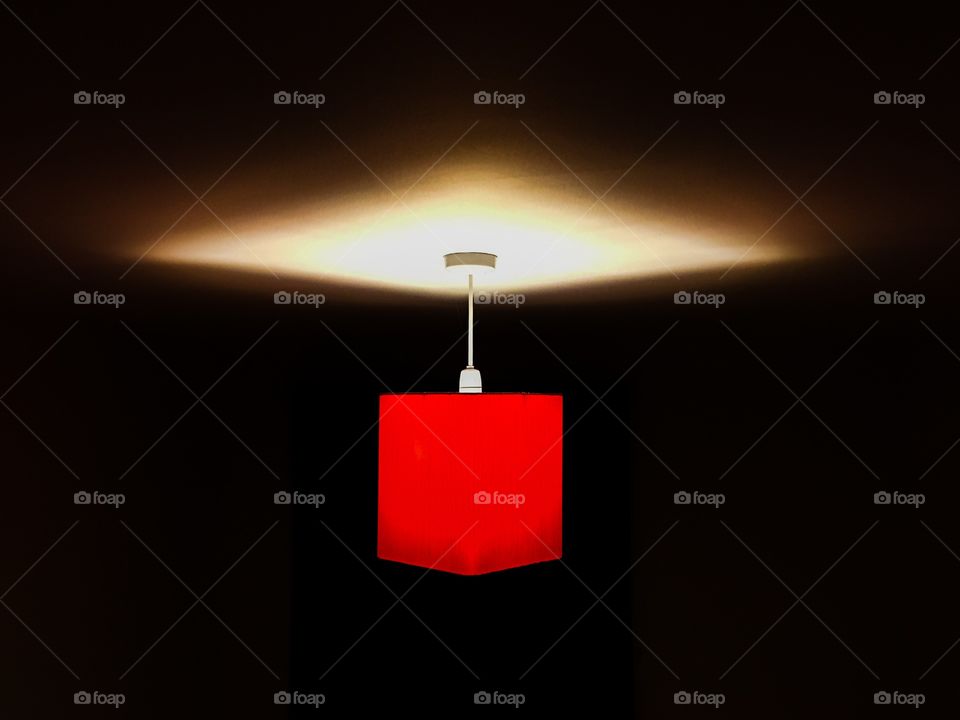 Red ceiling lamp at night 