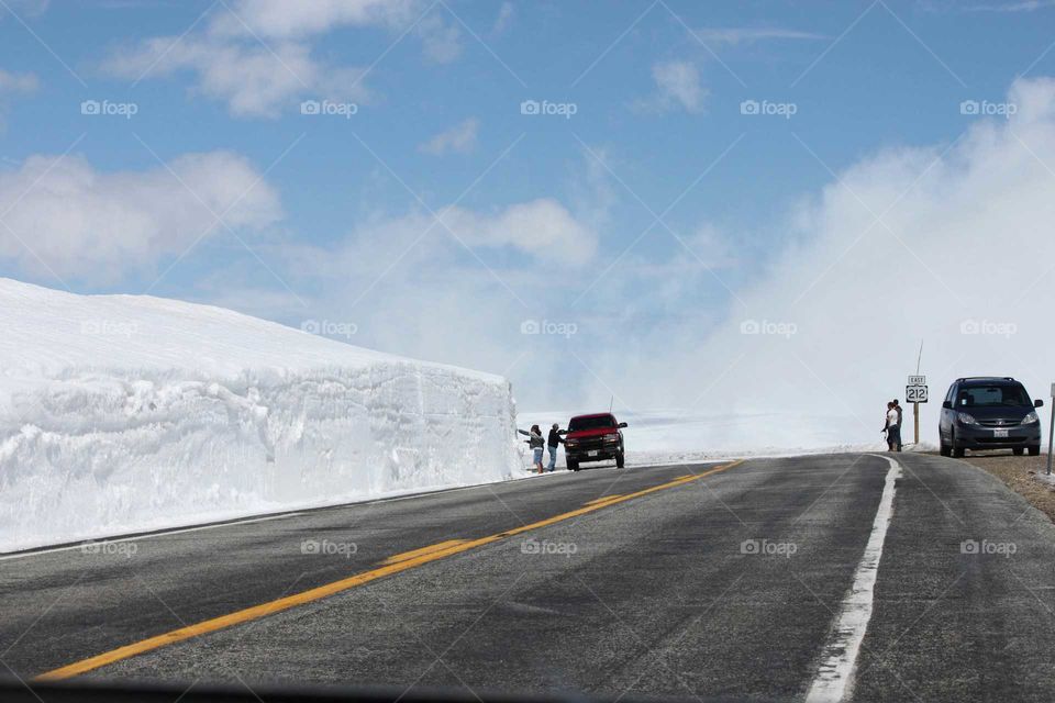 Snow in mountains and truck