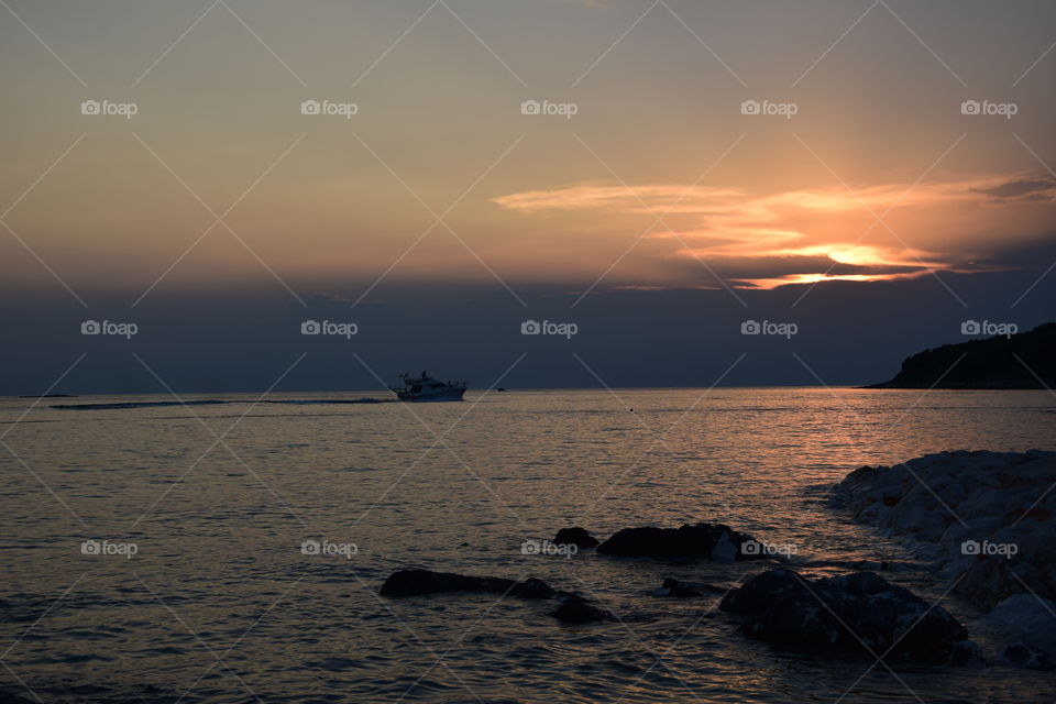 Ship on sunset