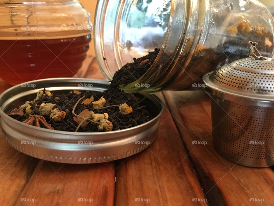 Tea herbs on lid