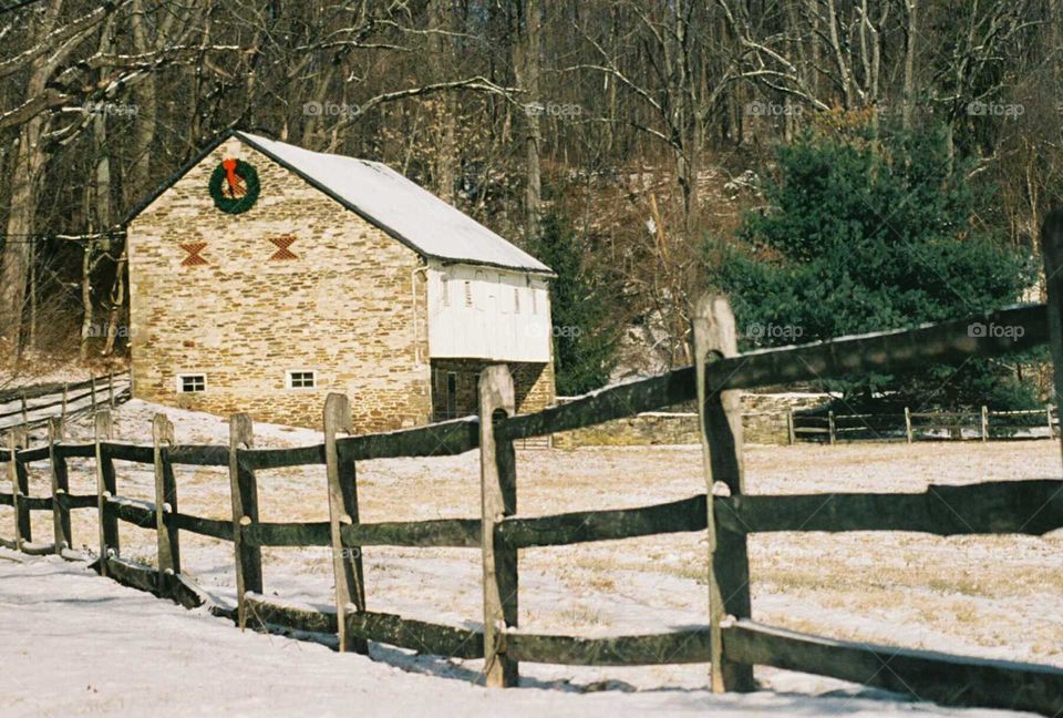 snowy farm scene during  Christmas