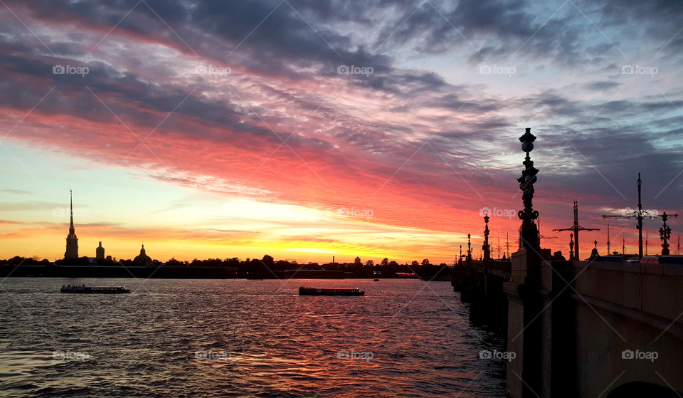 colorful sunset in Saint petersburg city