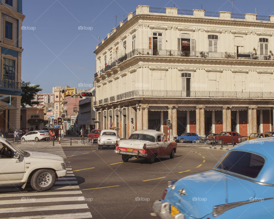 Traffic vintage car in central Havana in Cuba 