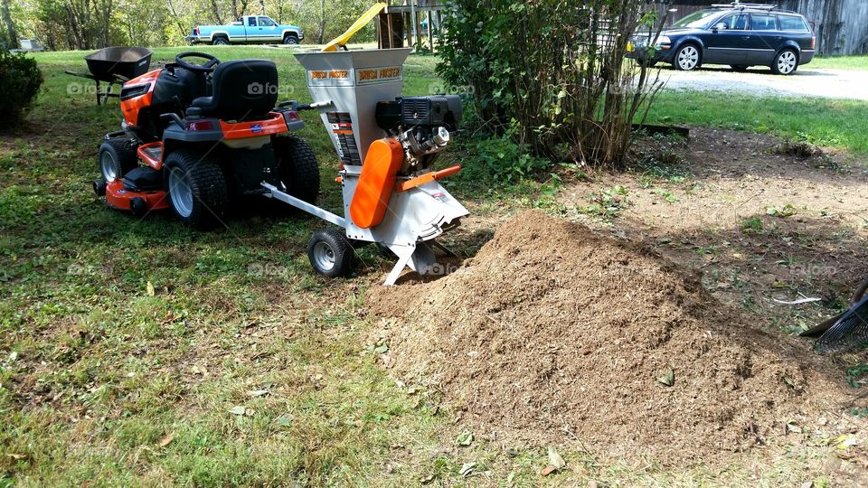 Doing some yard work, chipping brush