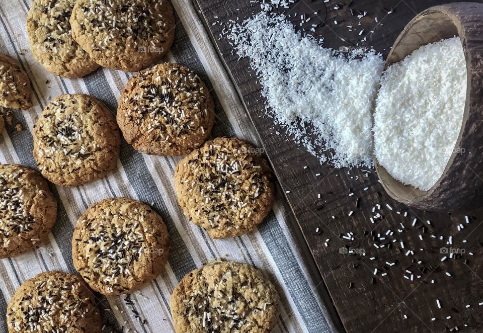 Homemade coconut with dark & white chocolate cookies