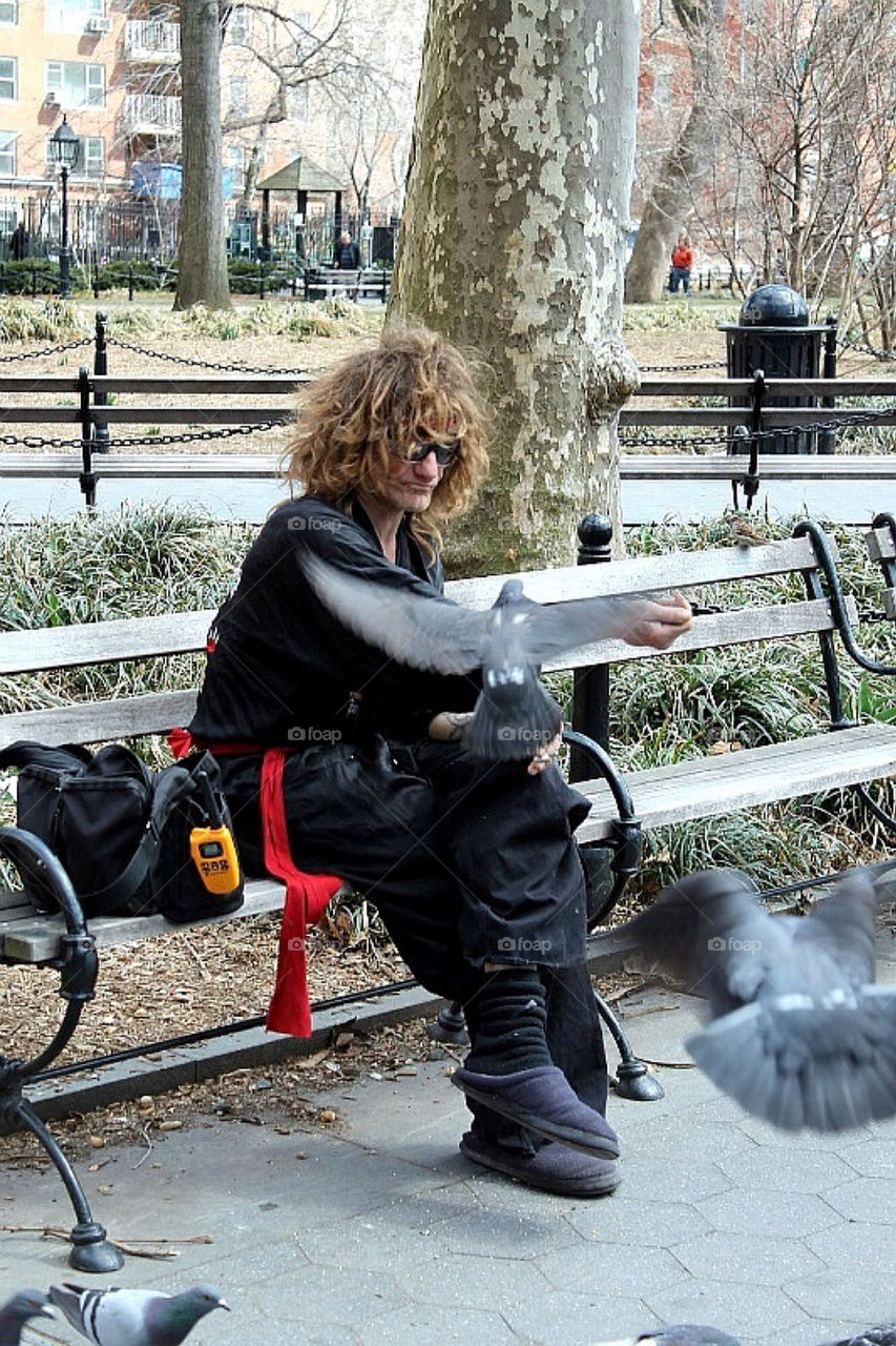 Pigeon man in Washington Square Park NYC