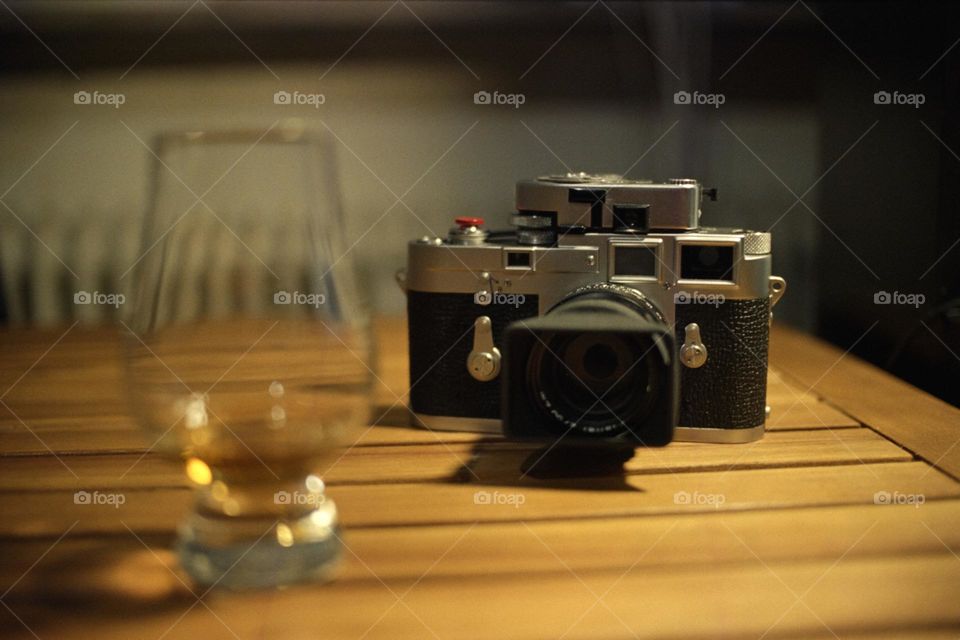 Leica M3 with whiskey captured with Nikon FM3A on the film