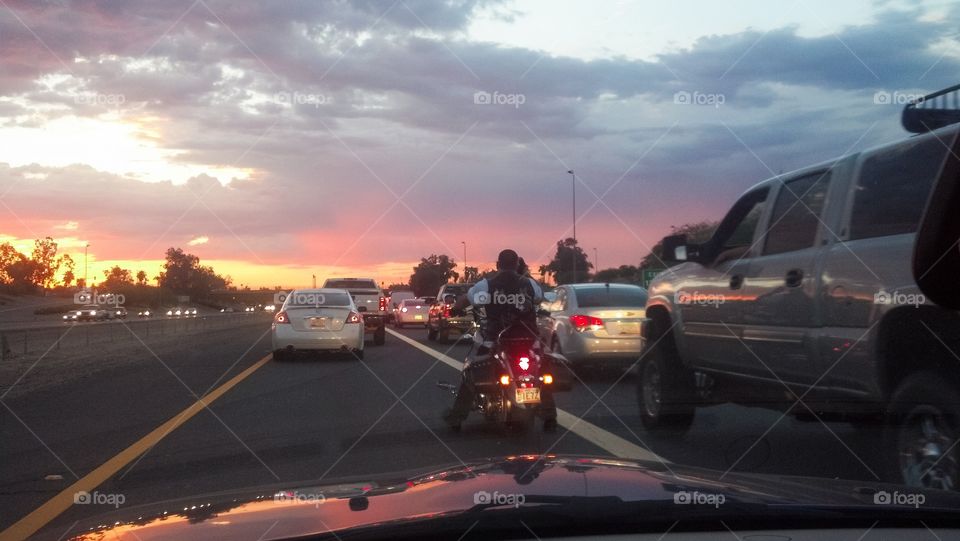Sunset in traffic