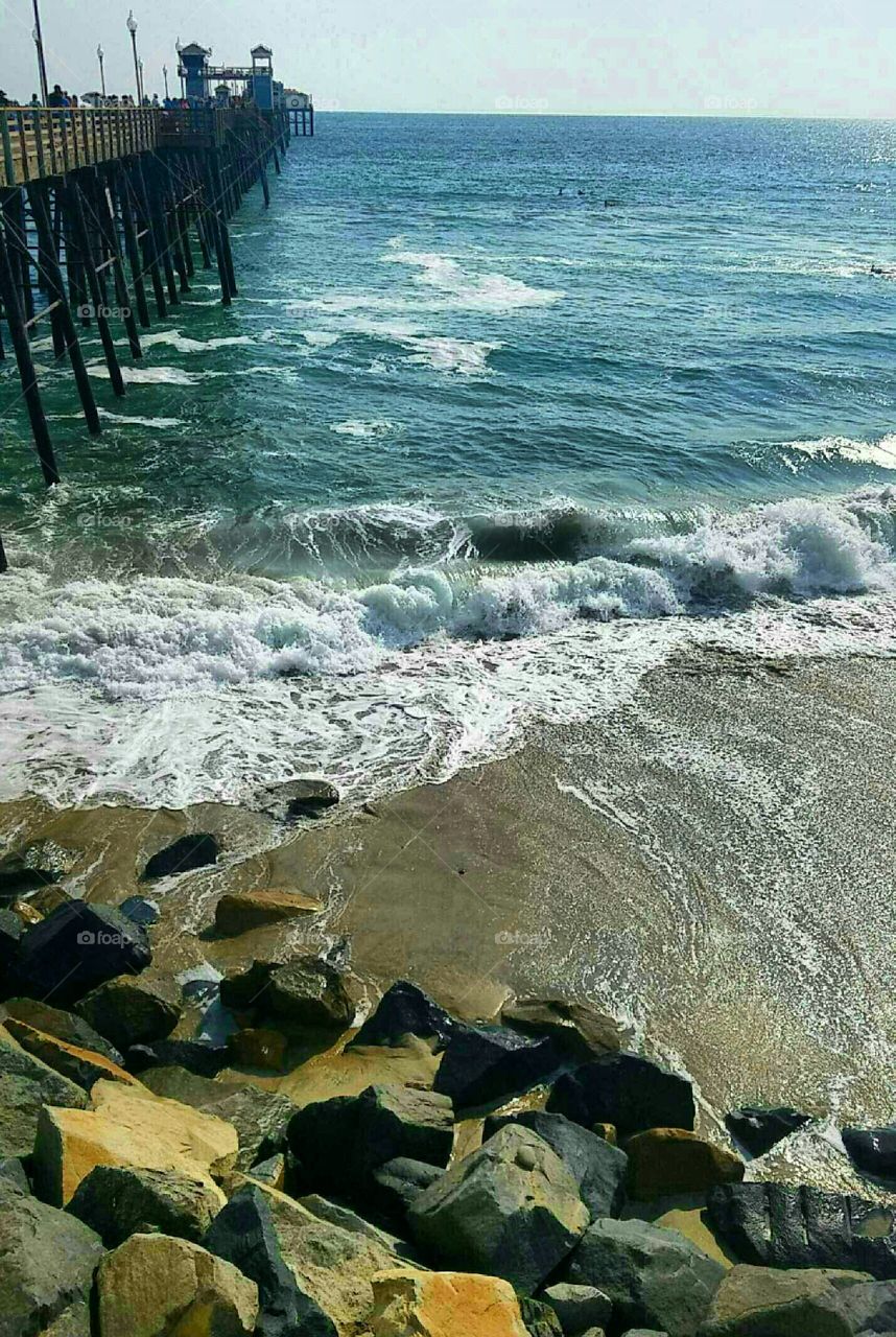 Ocean view of the beautiful beach at Oceanside, CA