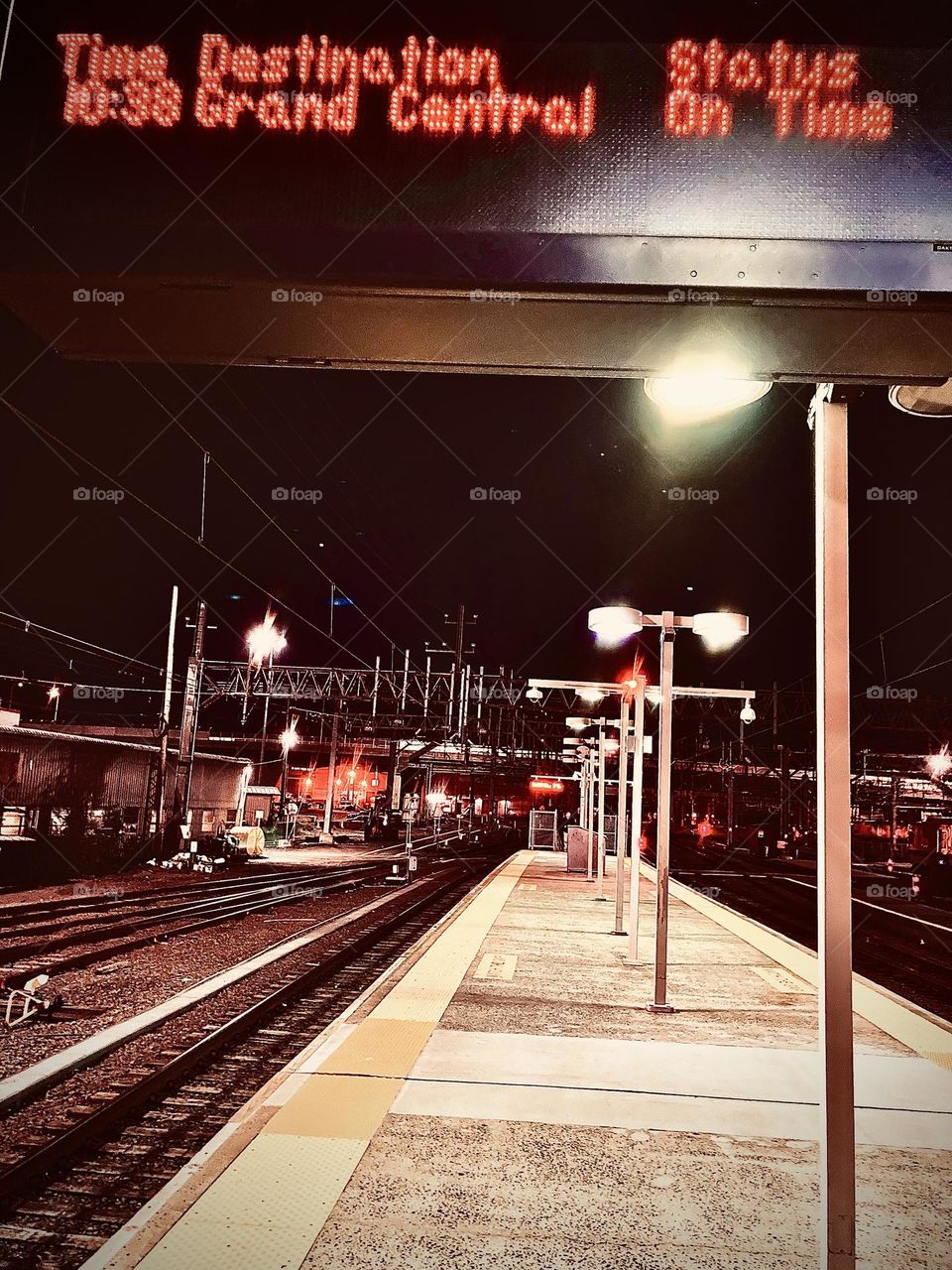 Empty platform of Union Station in New Haven CT at night