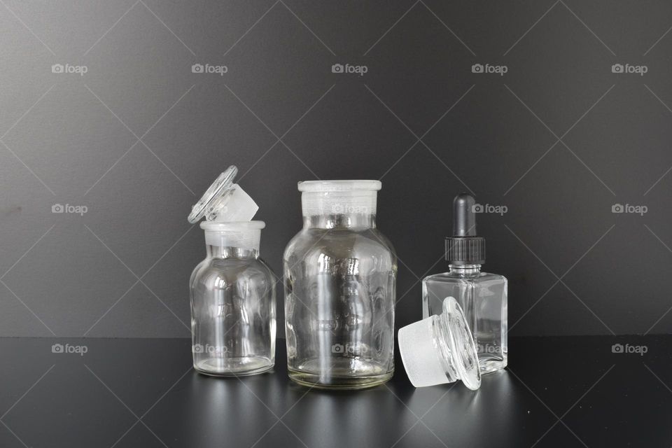 pharmacy bottles on a dark background