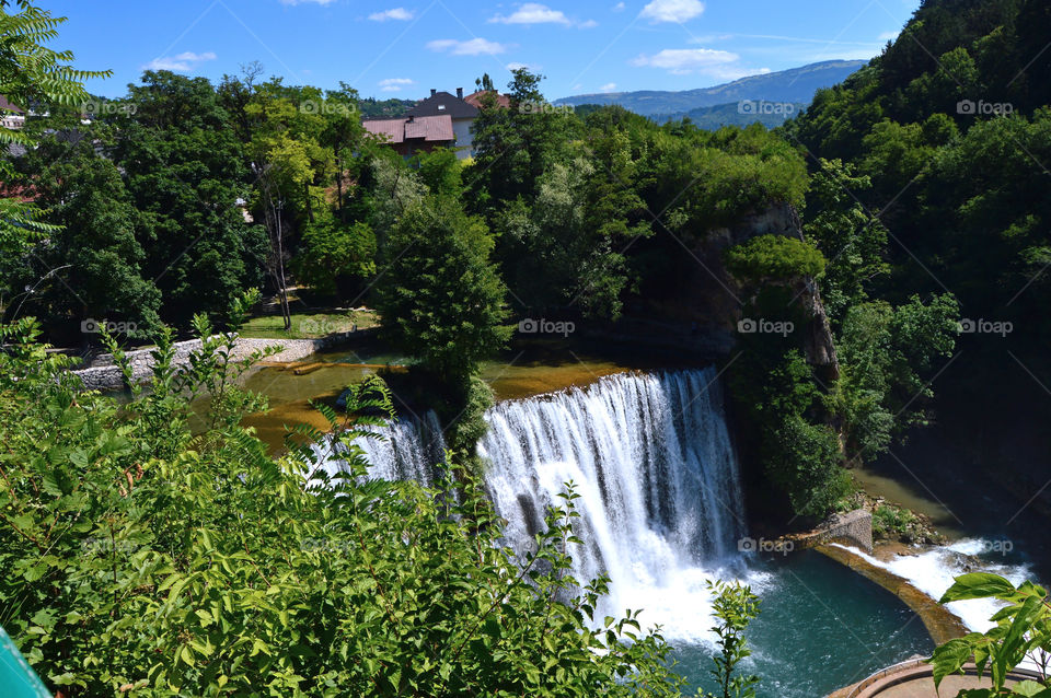 Waterfall in Jajce.Travel to Europe under summer,Bosnia and Herzegovina....