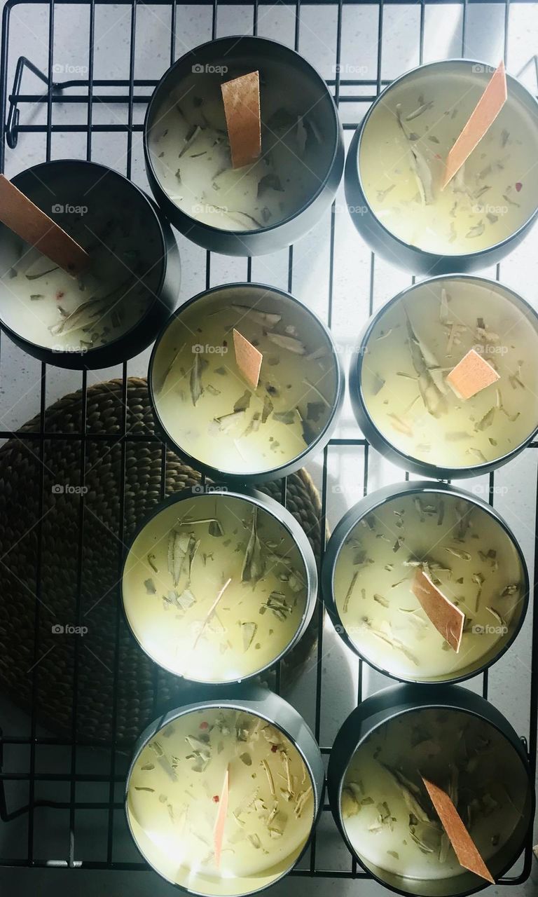 Candles on a cooling rack In natural light 