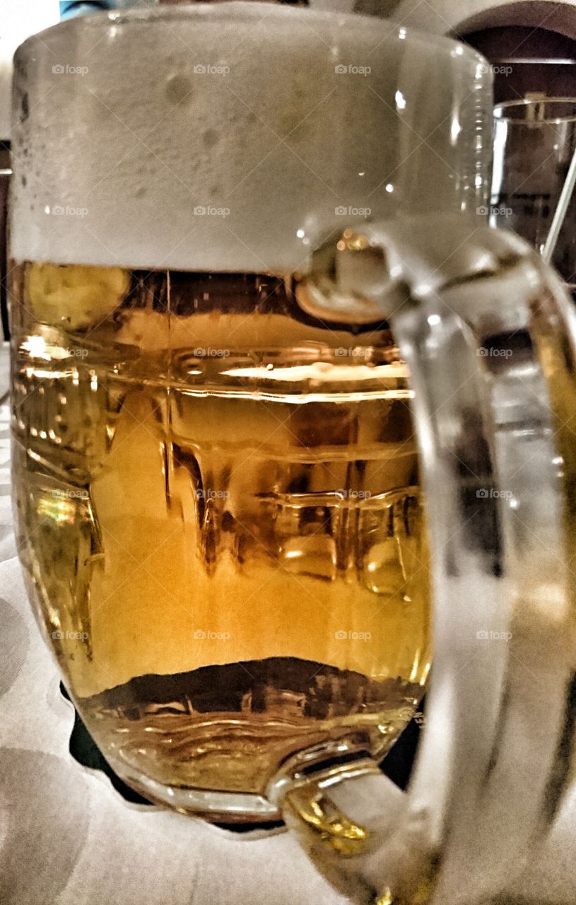 Close-up of beer glass