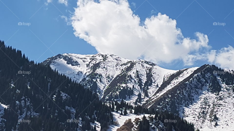 Almaty mountains peaks in early spring