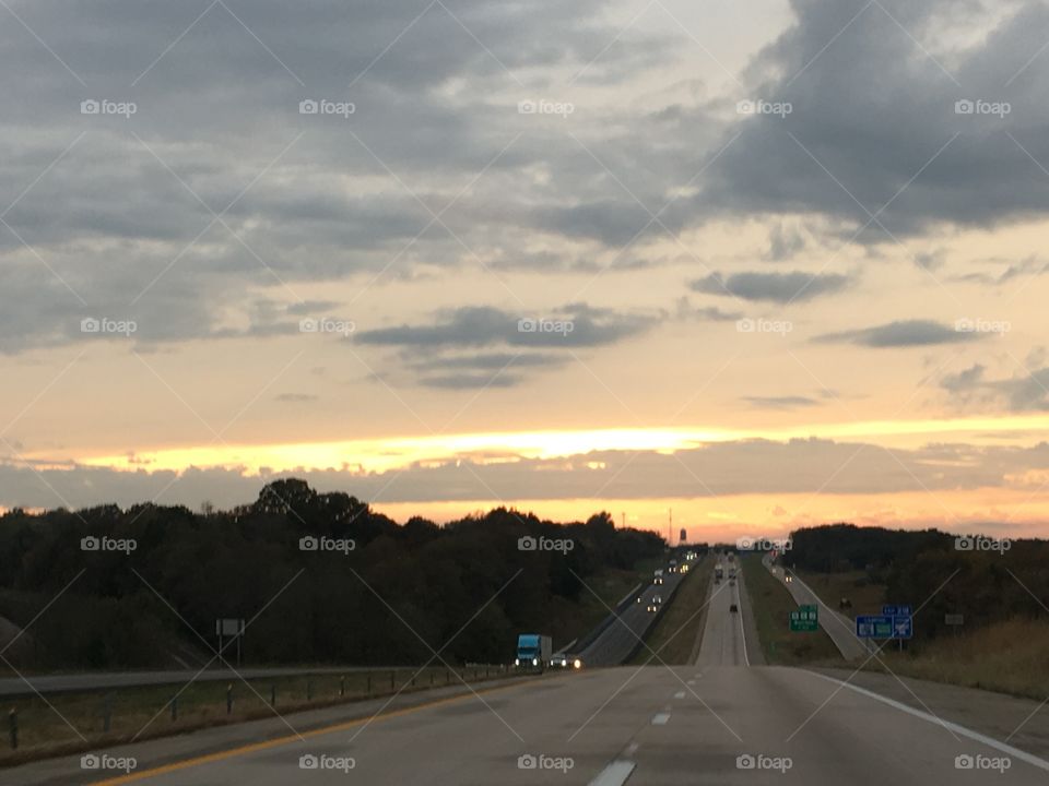Sunrise, clouds, roads