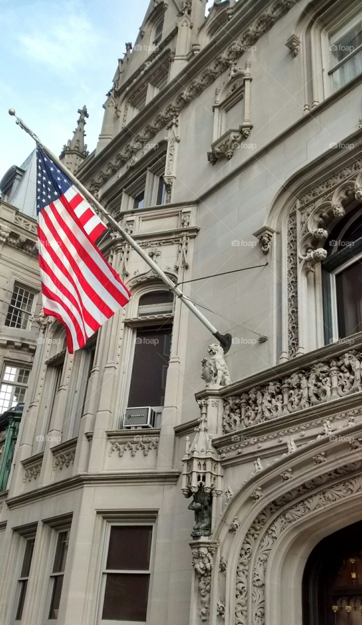 Flag on Ornate Building in NYC