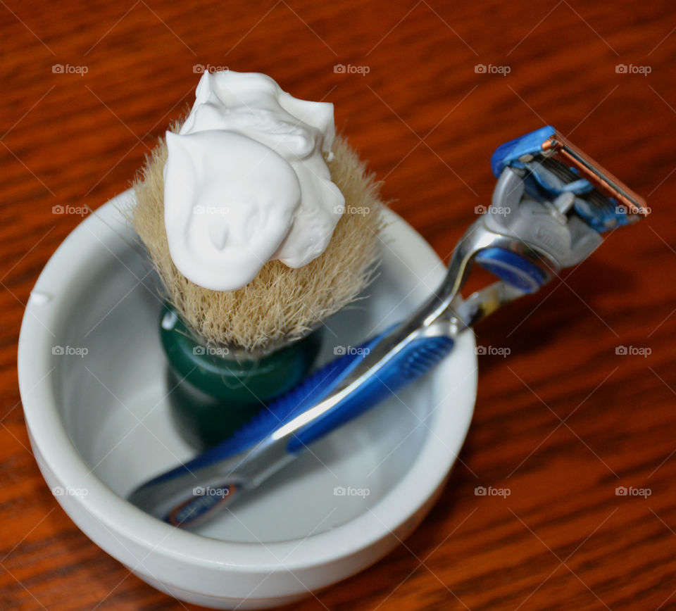 Elevated view of shaving kit