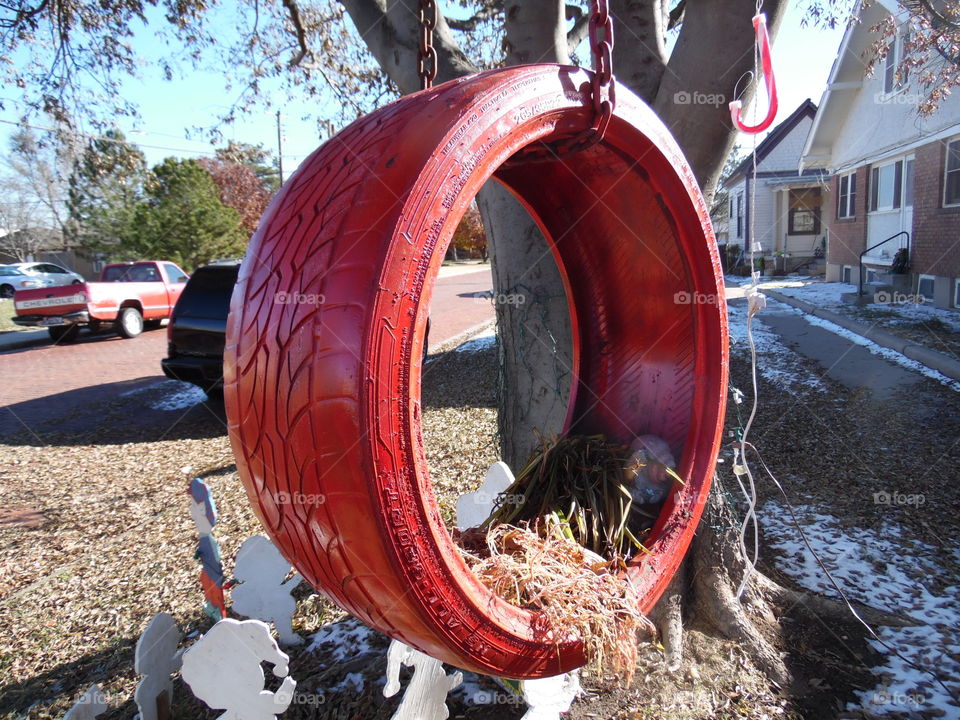 Red tire swinging