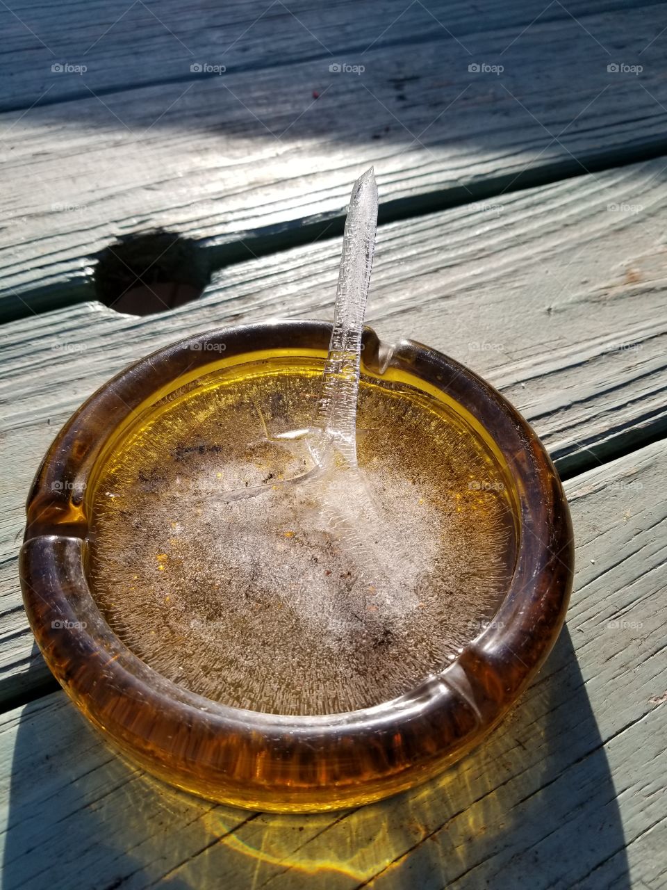 Ice in a ash tray in New Jersey