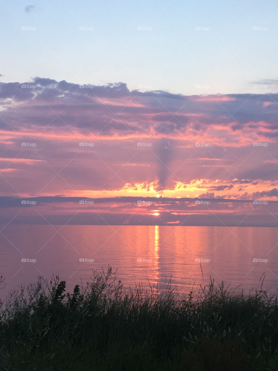 Sunset reflecting on lake 