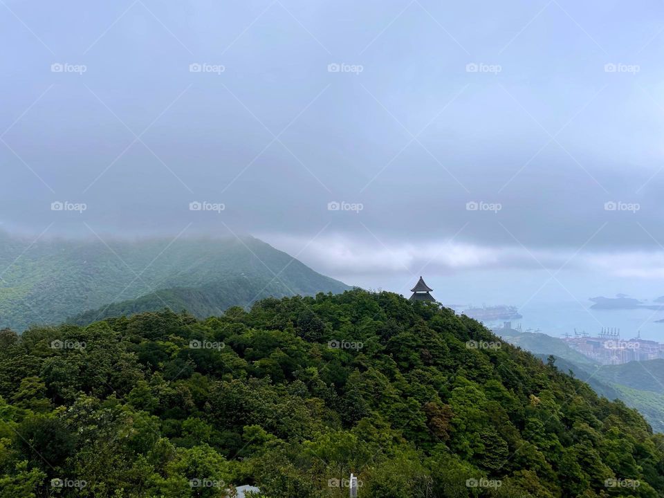 surrounded by clouds