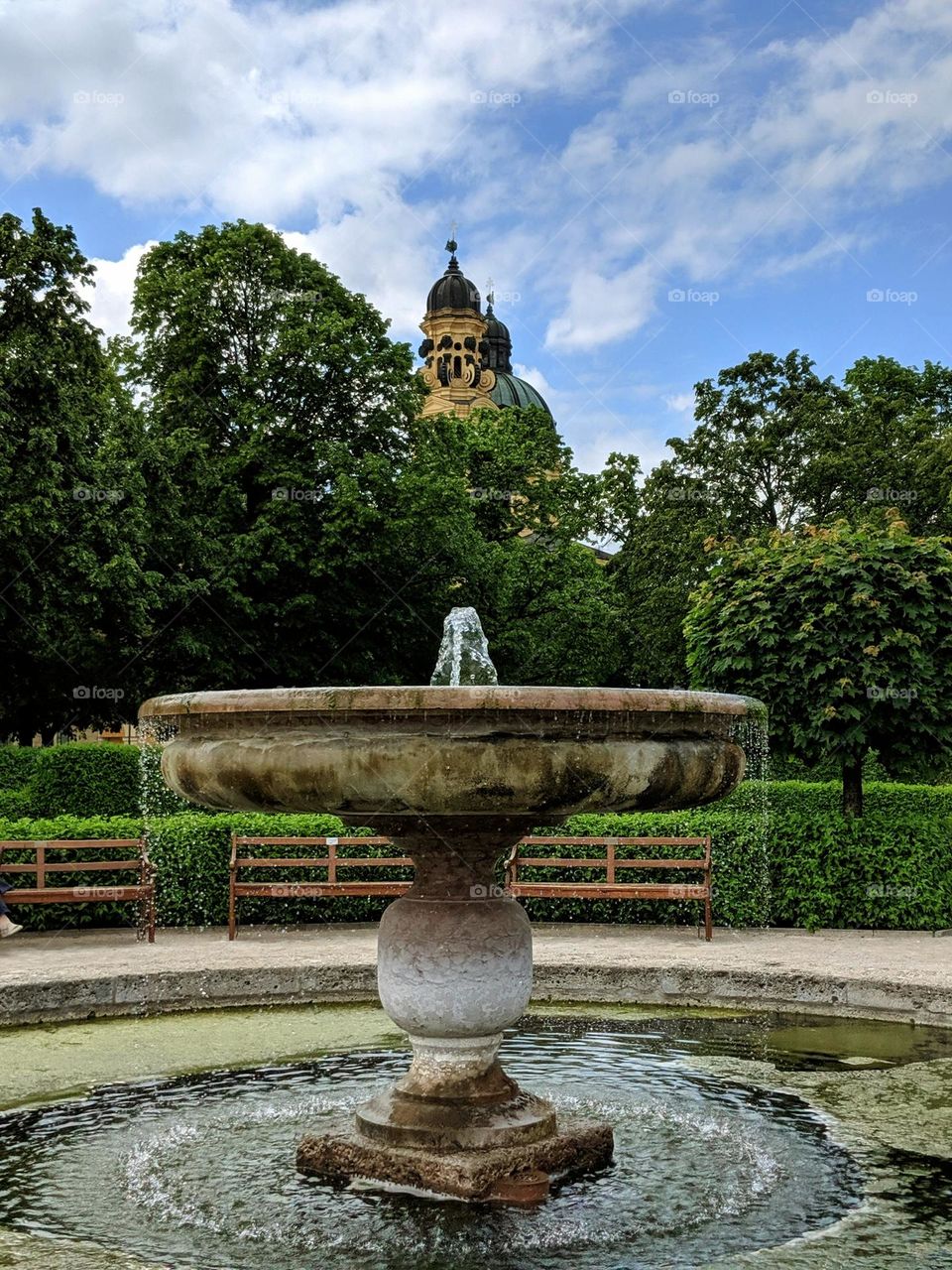 Fountain during spring Sunday in Munich