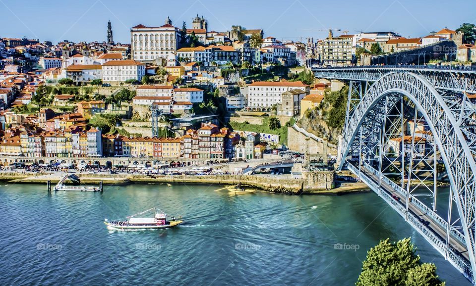 A view of Porto on the Rio Douro, incorporating the Ponte Dom Luís 1 