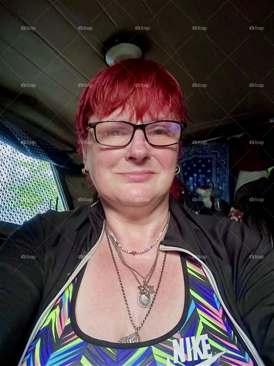 Hanging out on our houseboat, “Salvation”, a “28 foot 1969 Luhrs” cabin cruiser at “Newtown Creek” by the “Pulaski Bridge” in LIC, Queens this is me, “Petra Schiller” a.k.a. “Maxine Firefox” a.k.a. “Maximiliane Feuerfuchs”. 2024. Hypnotic Productions