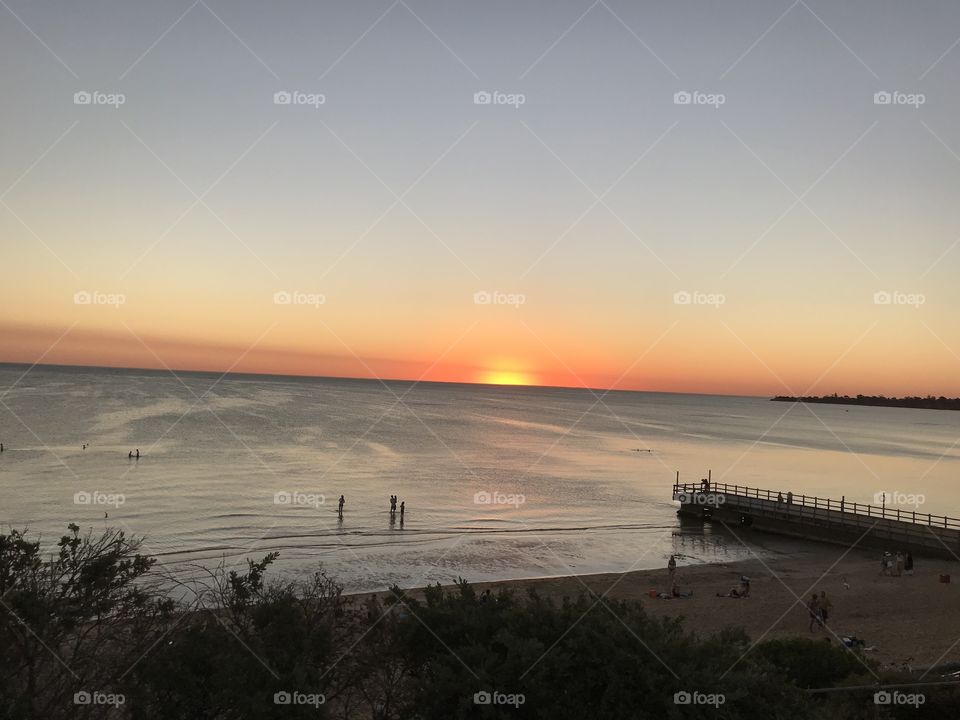 View of the sunset at Altona Beach in Melbourne Australia 