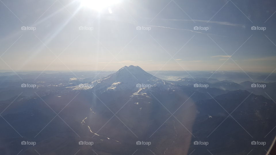 Sun above Mt Rainier