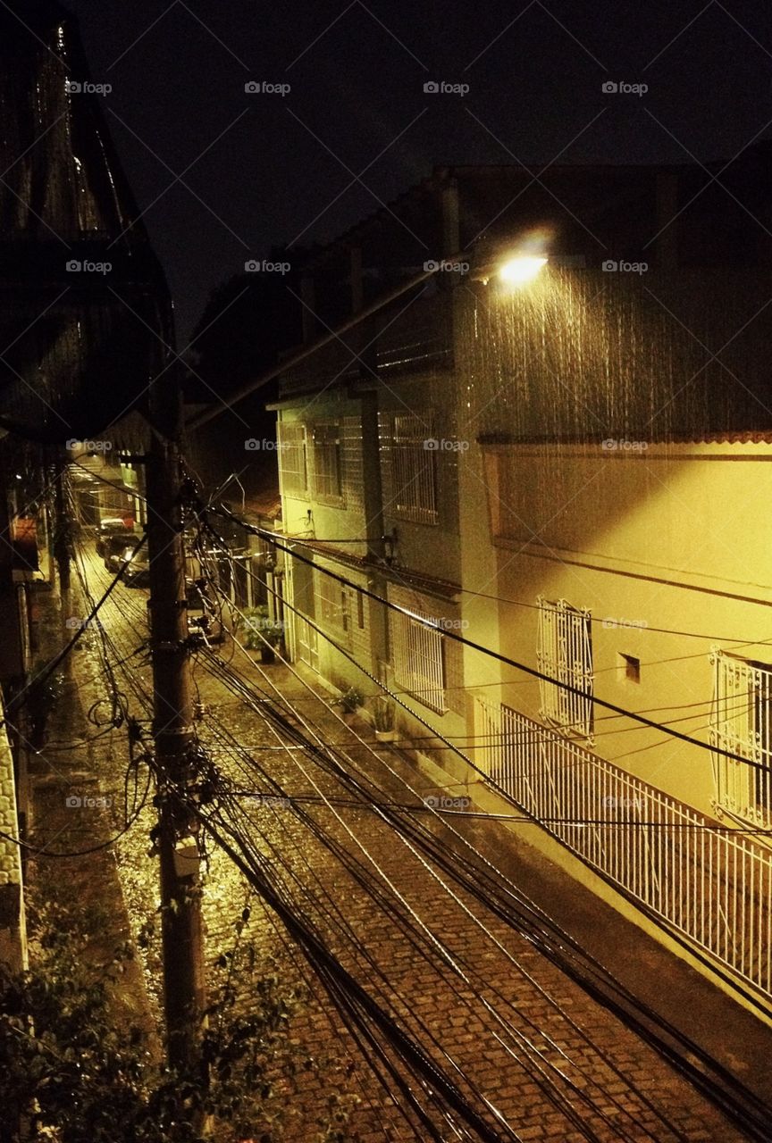 Rainy night in the suburbs of Rio de Janeiro, brazil