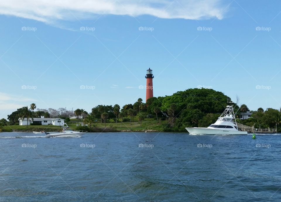 Water, Lighthouse, No Person, Seashore, Tree