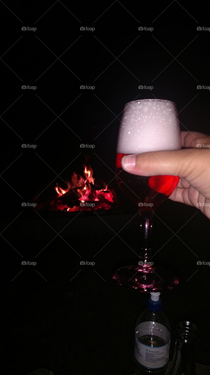 wine and a bon fire