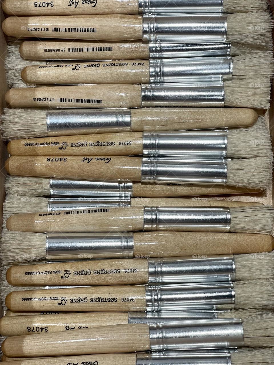 Wood handle brushes, painting tools, bricolage tools, hobby and free time activities items 