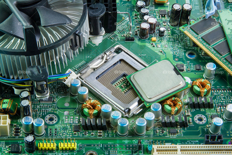 image of the motherboard and PC processor closeup.