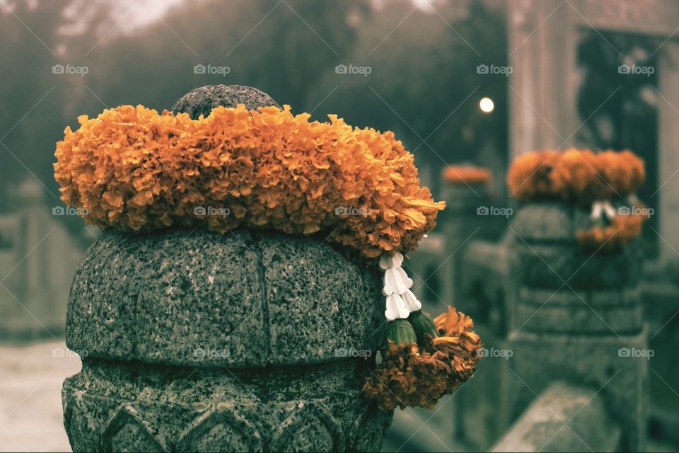 Flowers crowns at the temple