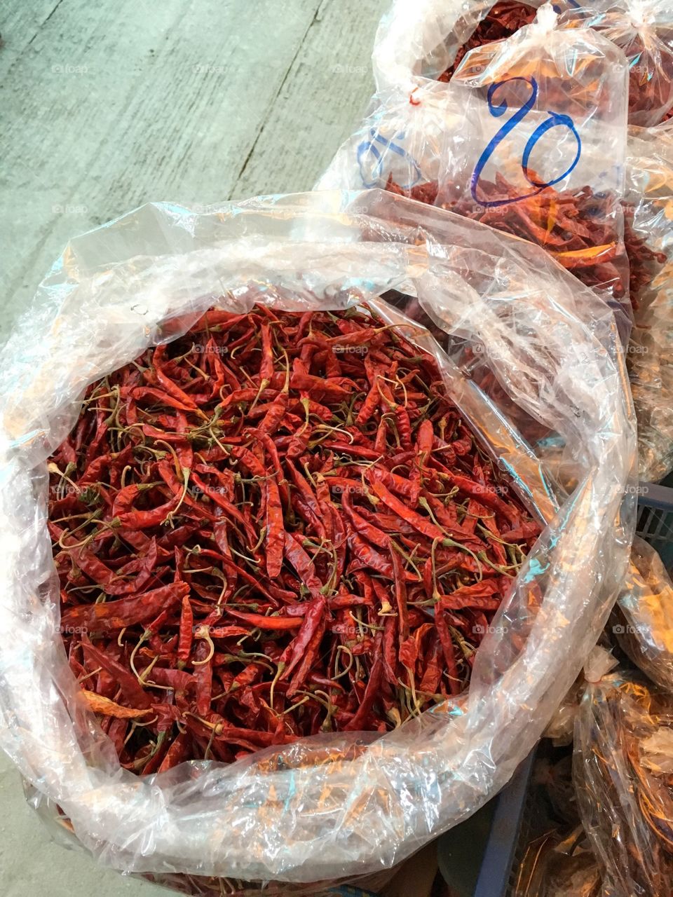 Dry red chili in market