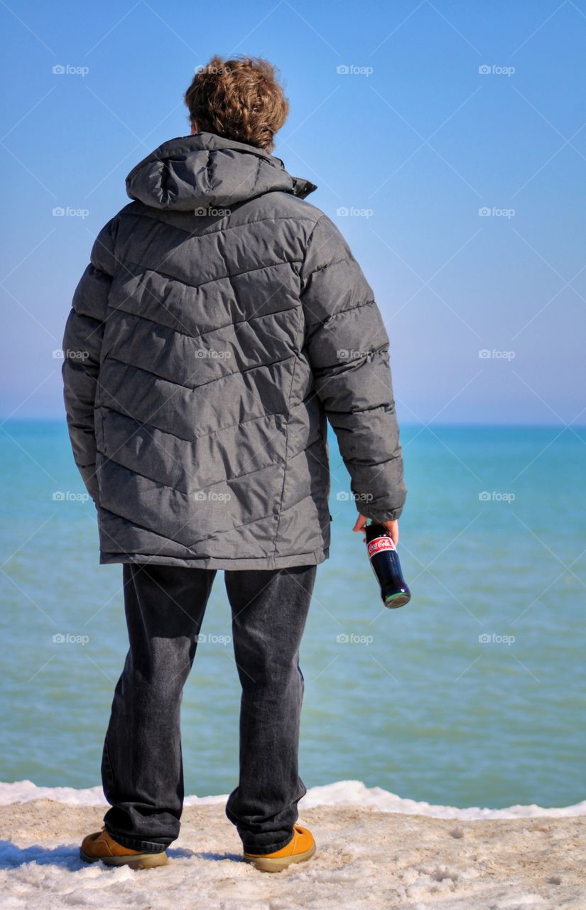 walking by the lake Michigan with Coca Cola