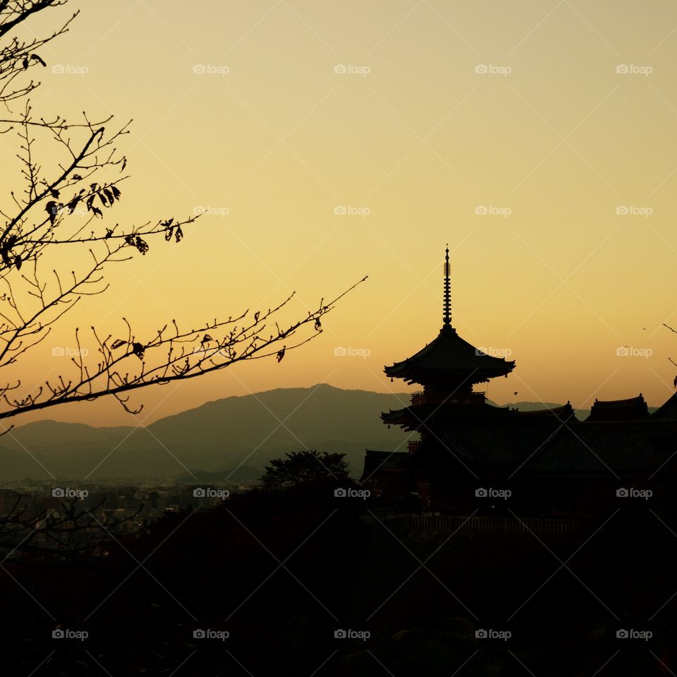 Silhouette of a temple in Kyoto, Japan