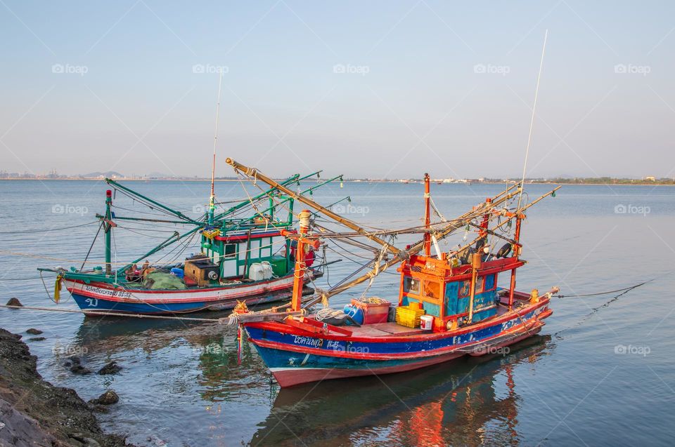 Two Thai Fisherman's Boats at a Fishing Pier in Thailand Southeast Asia