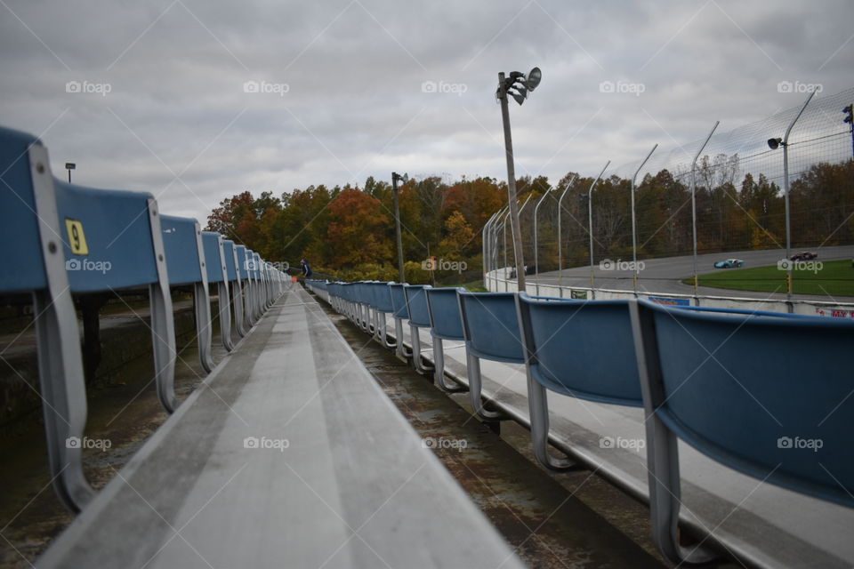 Empty bleachers. 