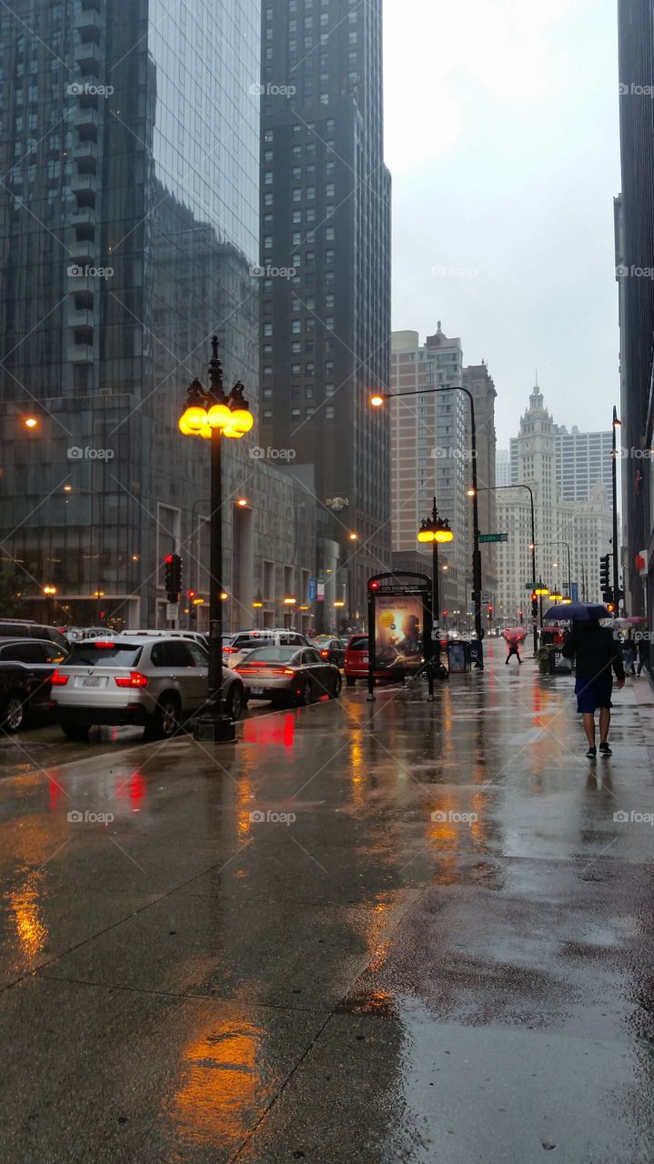 Rainy day on the streets of Chicago
