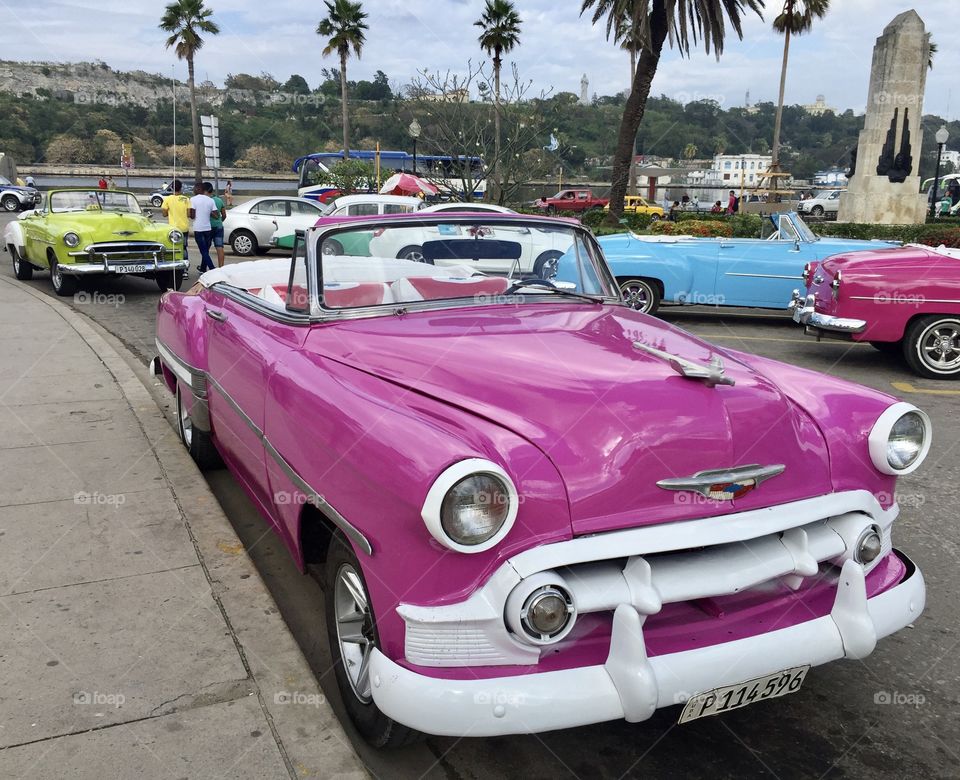 Old pink car in Havana, Cuba